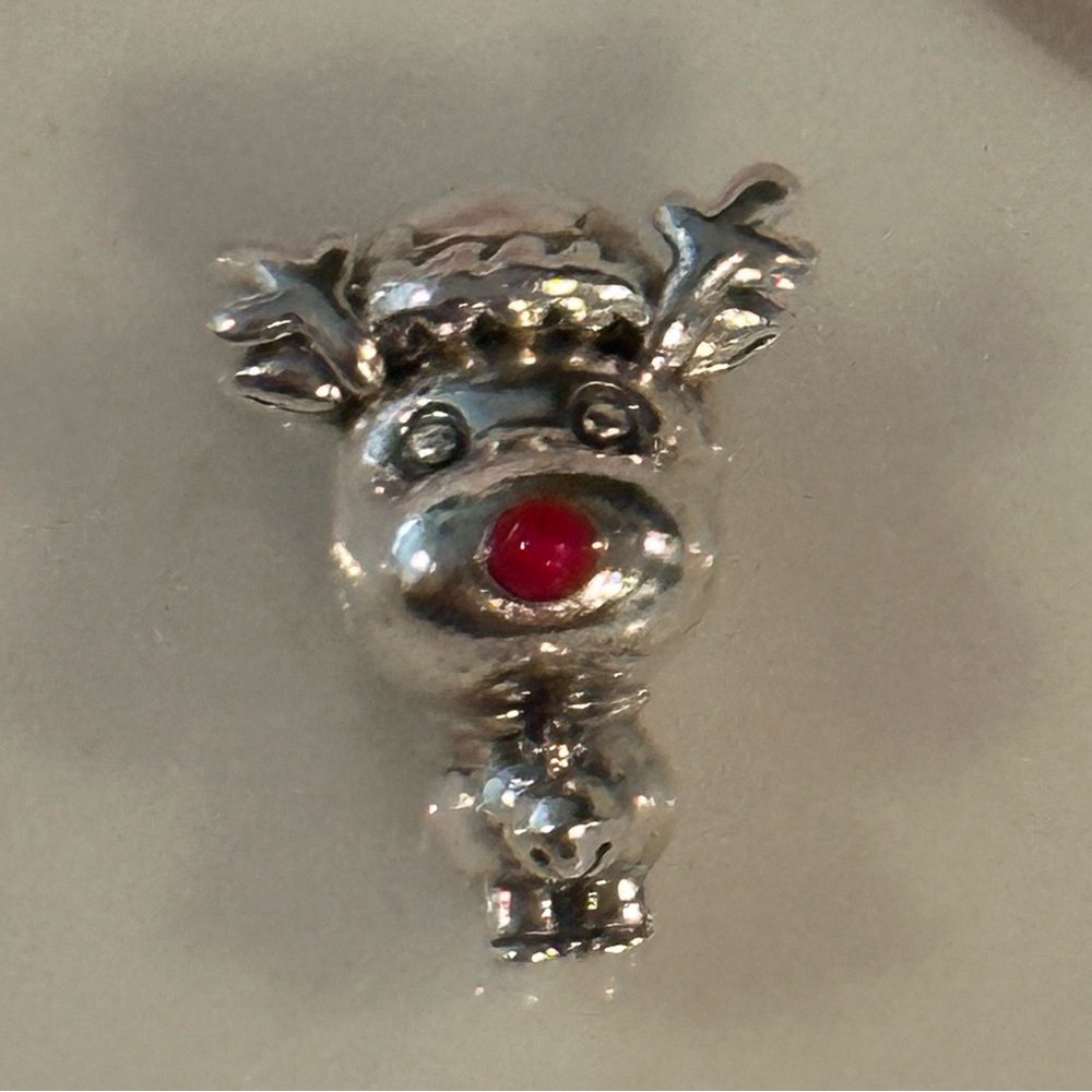 Pandora Moments Retired Christmas Sterling Silver Red Nose Reindeer Charm